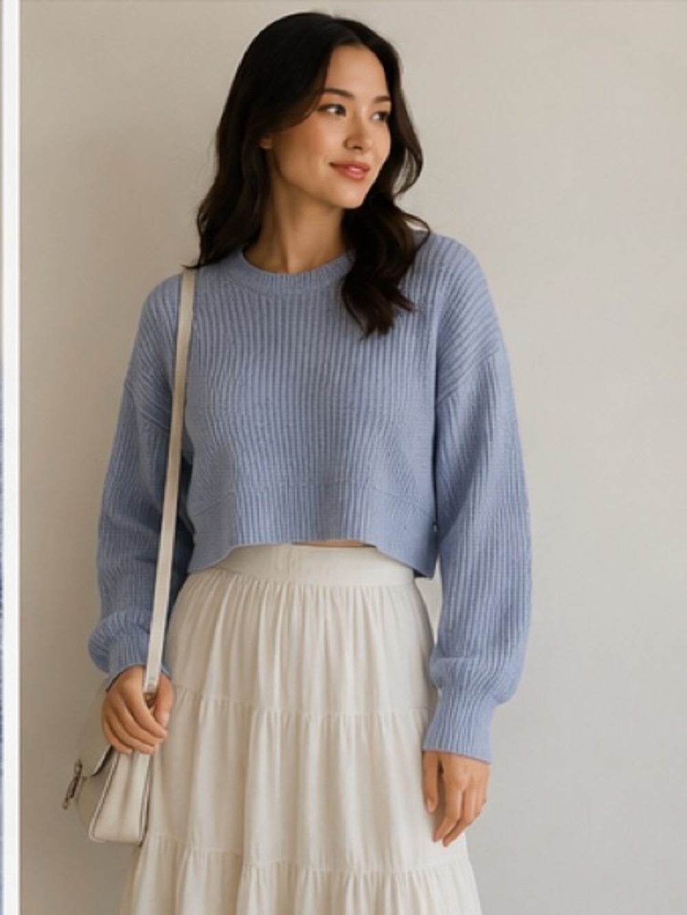 💙 Cozy Light Blue Cropped Knit Sweater, Cotton Blend